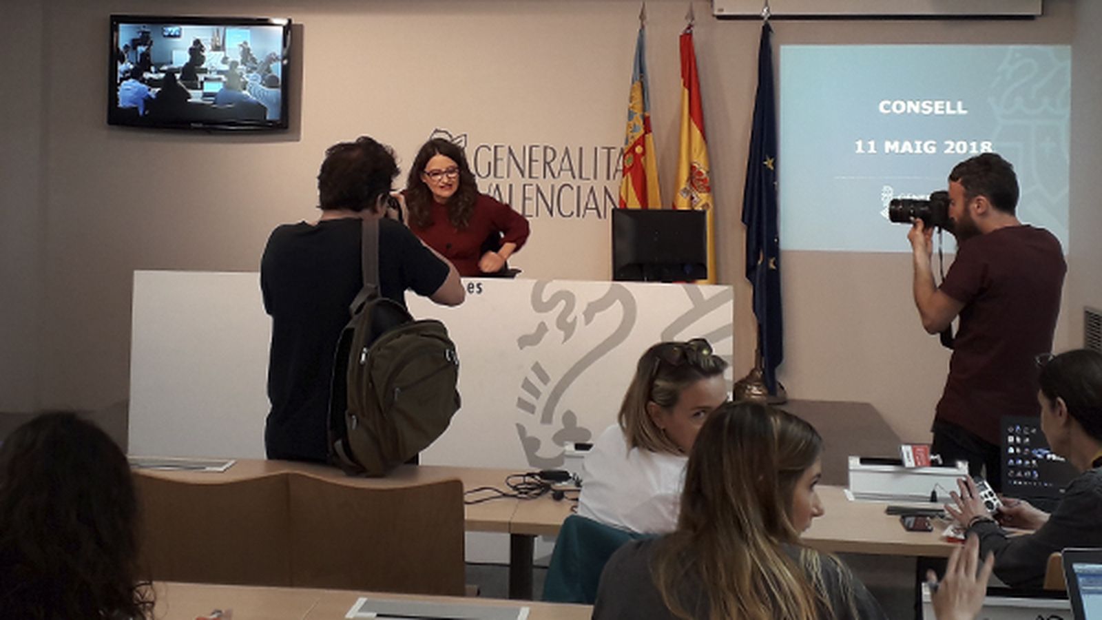 Mónica Oltra durant la roda de premsa del Consell