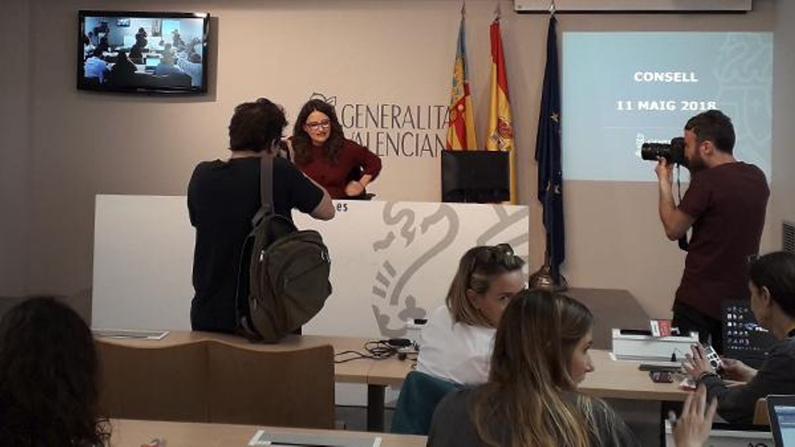 Mónica Oltra durant la roda de premsa del Consell