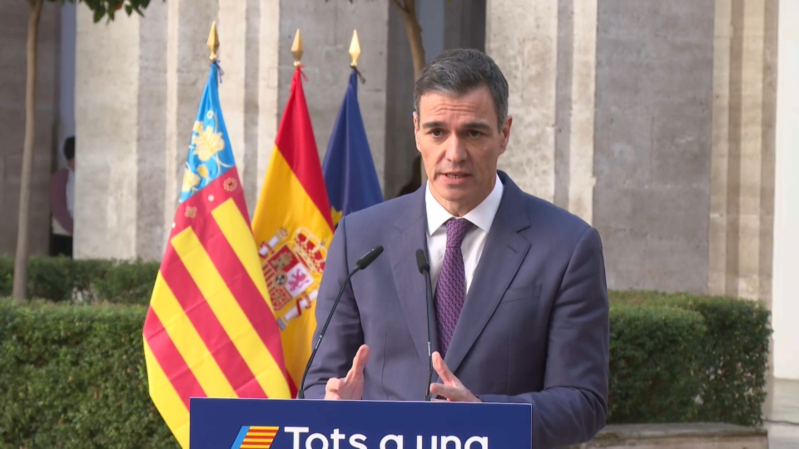 El president del govern, Pedro Sánchez, durant la roda de premsa posterior a la reunió amb els alcaldes i alcaldesses de les localitats afectades per la dana
