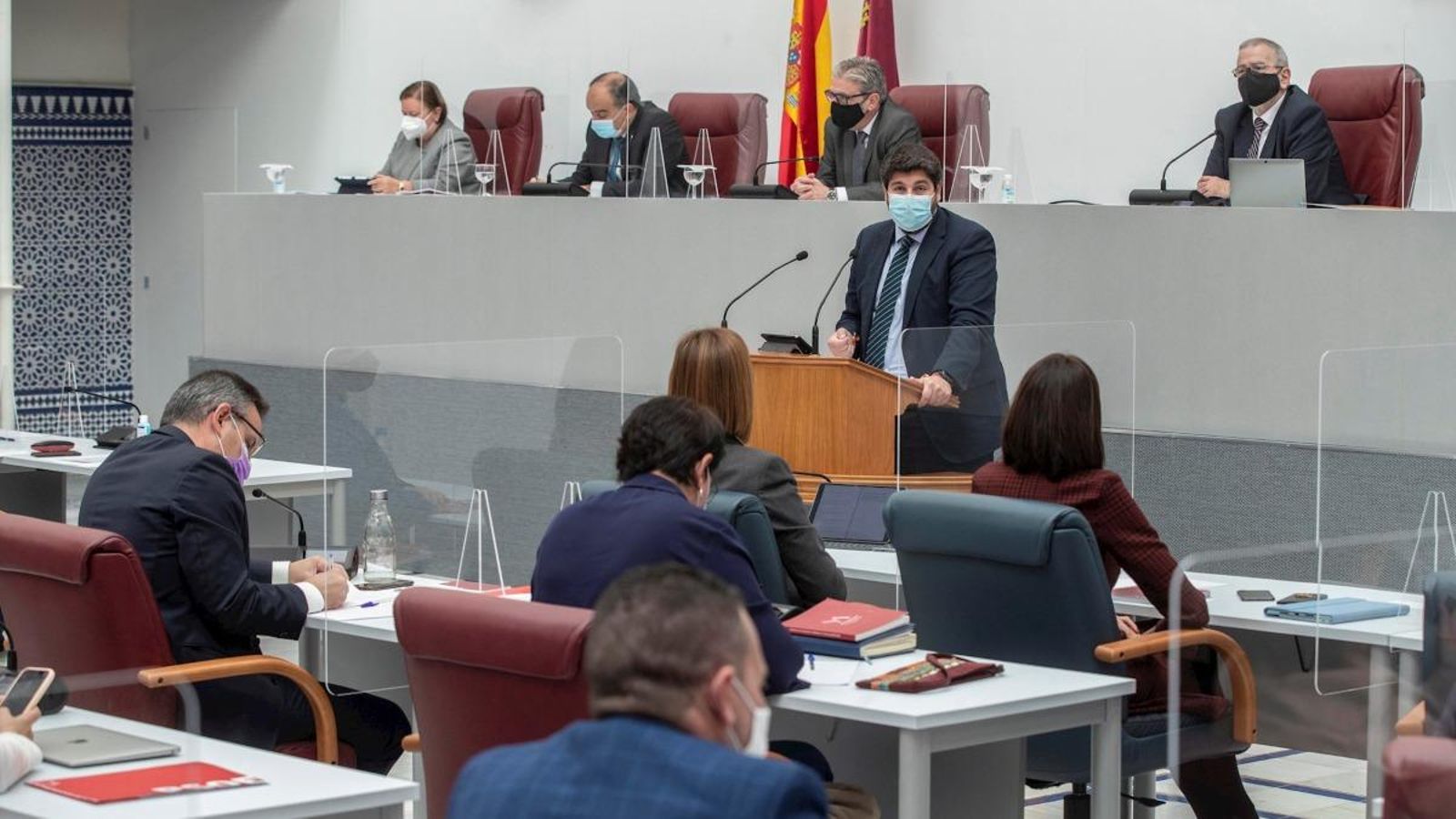 El president de Múrcia Fernando López Miras (PP), durant la moció de censura