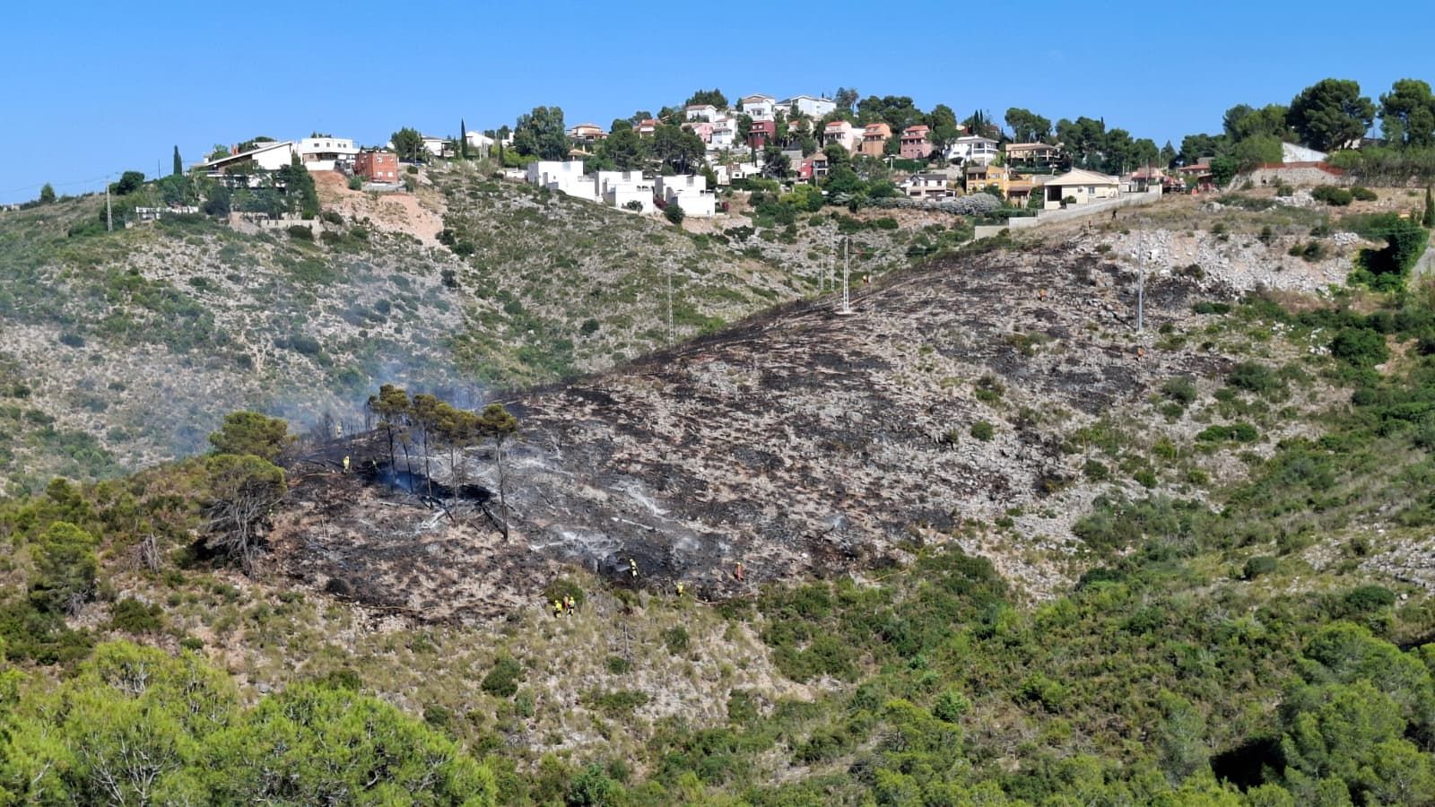 Part de la muntanay cremada per l'incendi de vegetació delcarar este dimecres a Torrent
