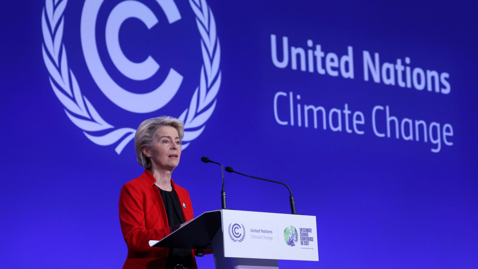 La presidenta de la Comissió Europea, Ursula von der Leyen, durant la seua intervenció en la COP26