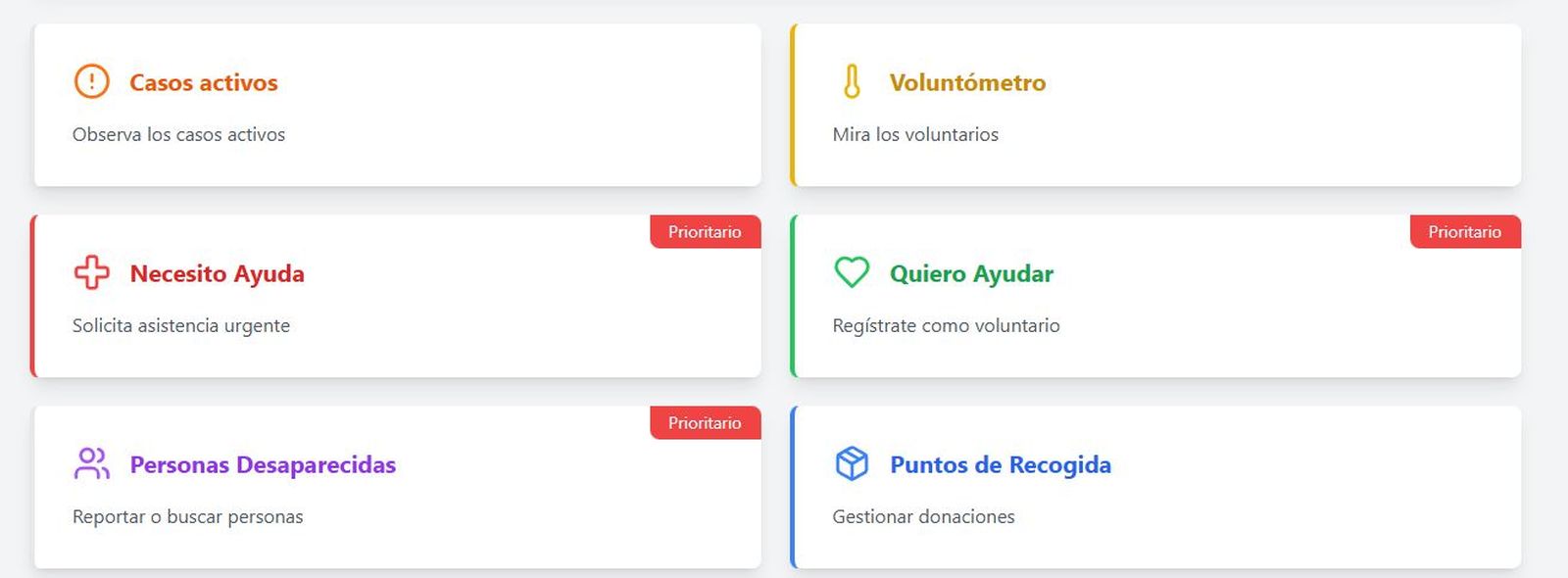 El web permet buscar casos actius, demanar ajuda, buscar persones desaparegudes i fins i tot registrar punts de recollida