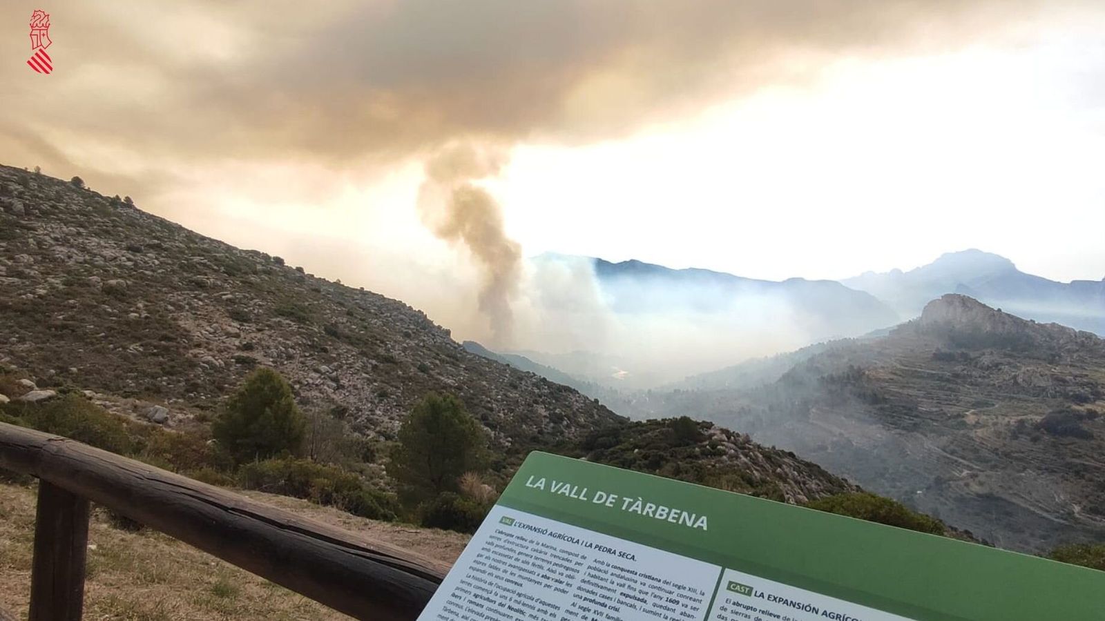 Vista de l'incendi, passades les deu del matí, des del mirador de Tàrbena