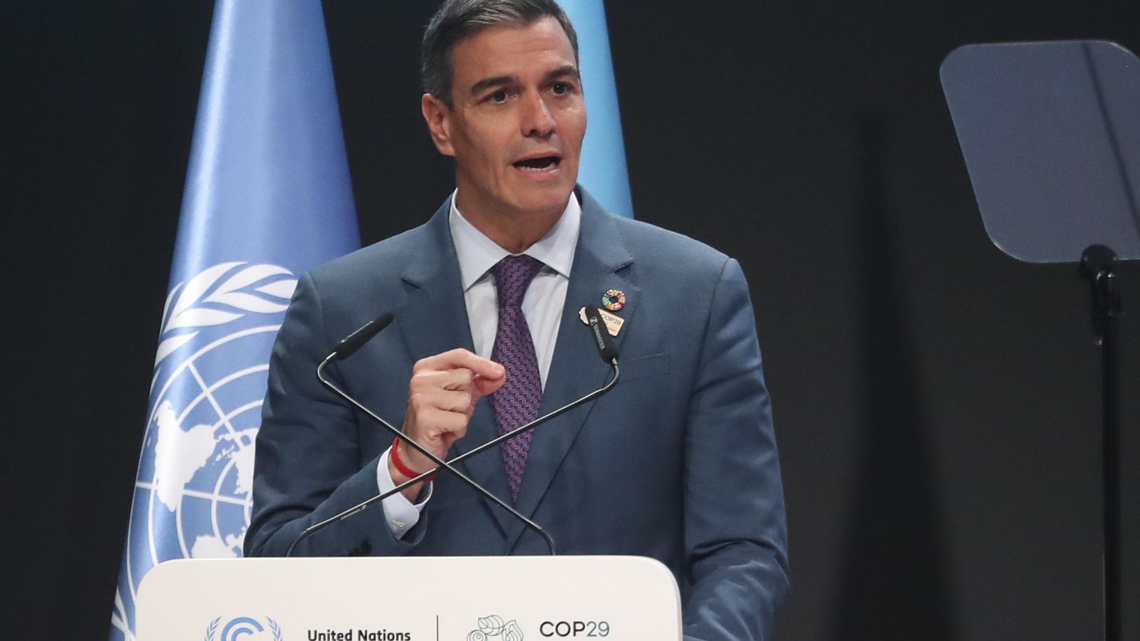 El president del govern espanyol, Pedro Sánchez, a la Conferència de les Nacions Unides sobre el Canvi Climàtic a Bakú, Azerbaidjan