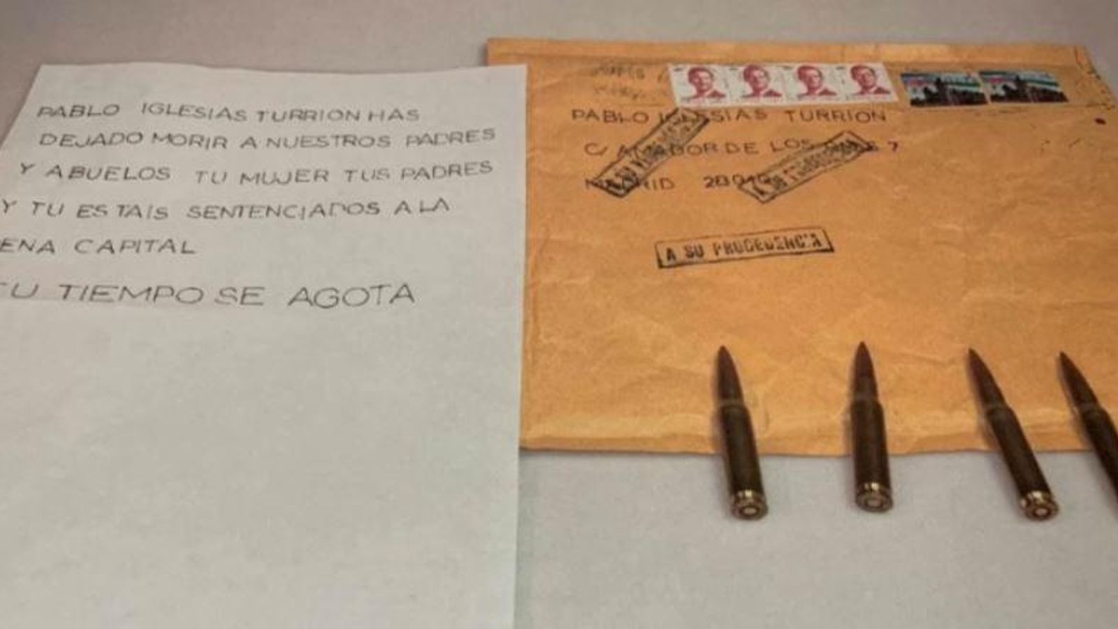Imatge de les bales enviades a Pablo Iglesias.