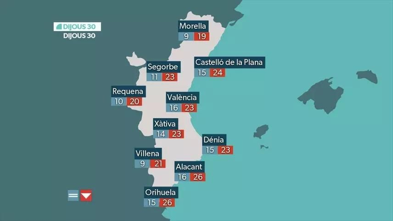 Temperatures previstes per a este dijous