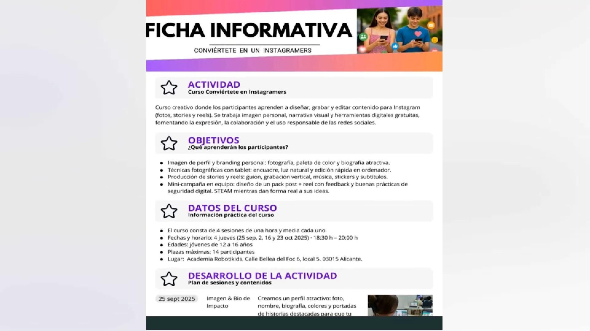 Continguts del curs d'instagramers ofertat per l’Ajuntament d’Alacant Continguts del curs d'instagramers ofertat per l’Ajuntament d’Alacant