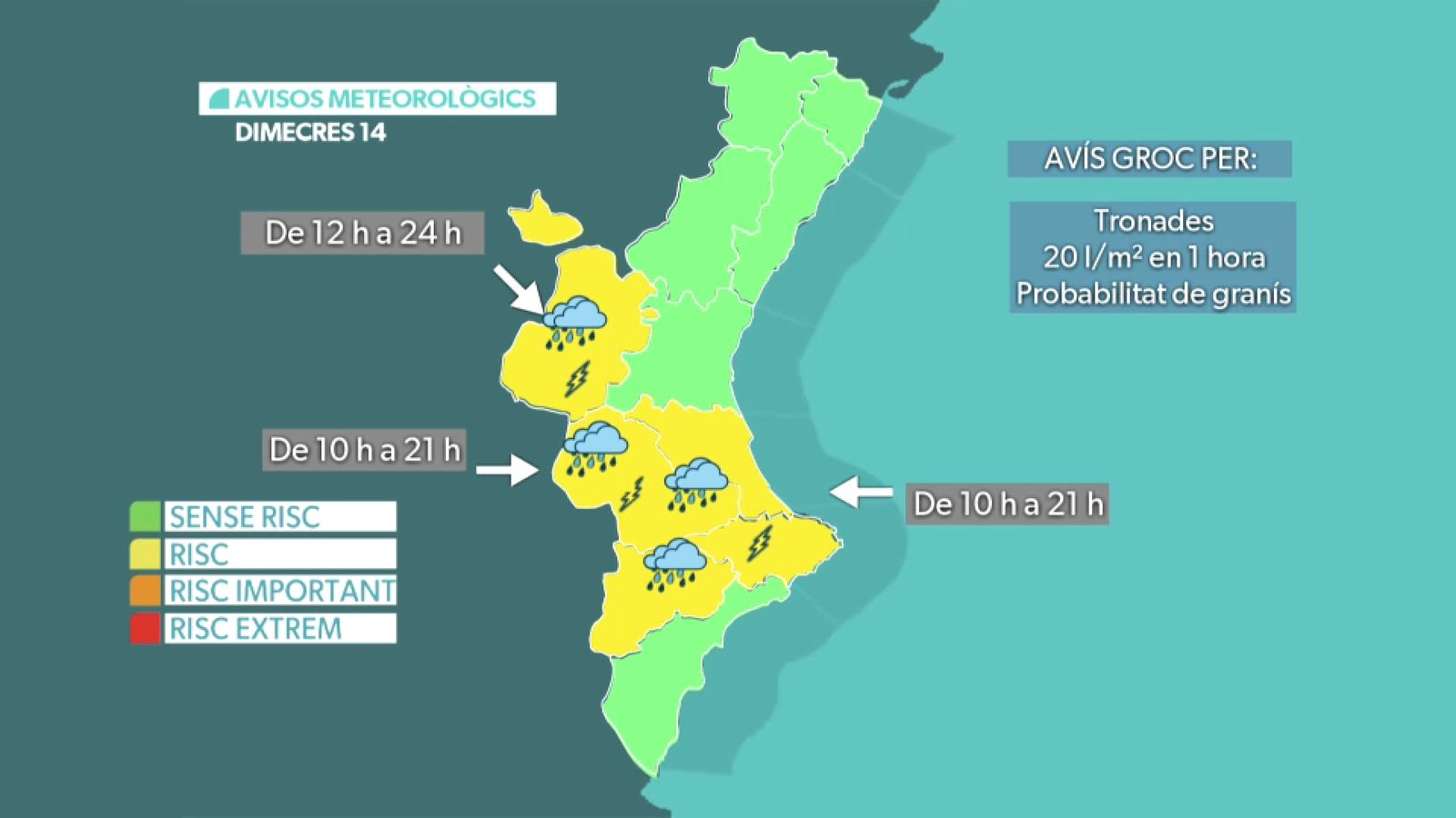 Els avisos per a este dimecres 14 de maig