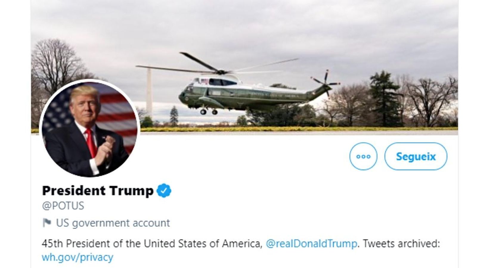 Captura del compte presidencial estatunidenc a Twitter.