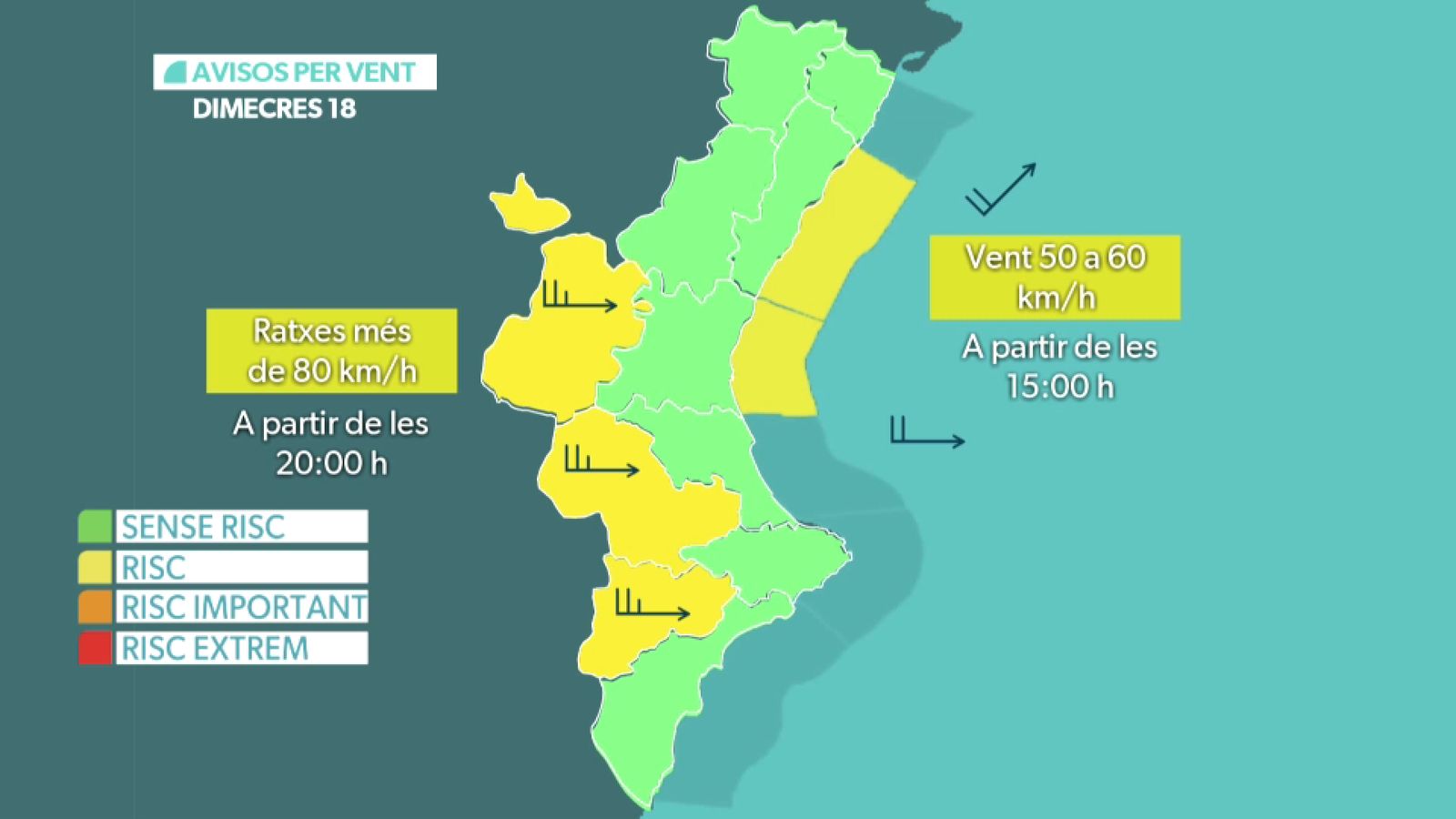 El avisos per vent dimecres 18 de febrer