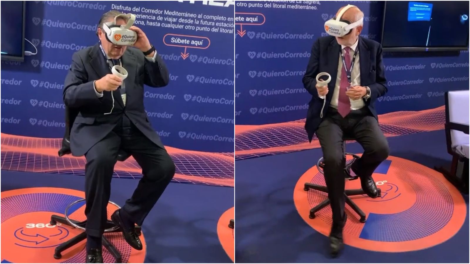 D'esquerra a dreta, el president d'AVE Vicente Boluda, i el de Mercadona, Juan Roig, amb les ulleres de realitat virtual