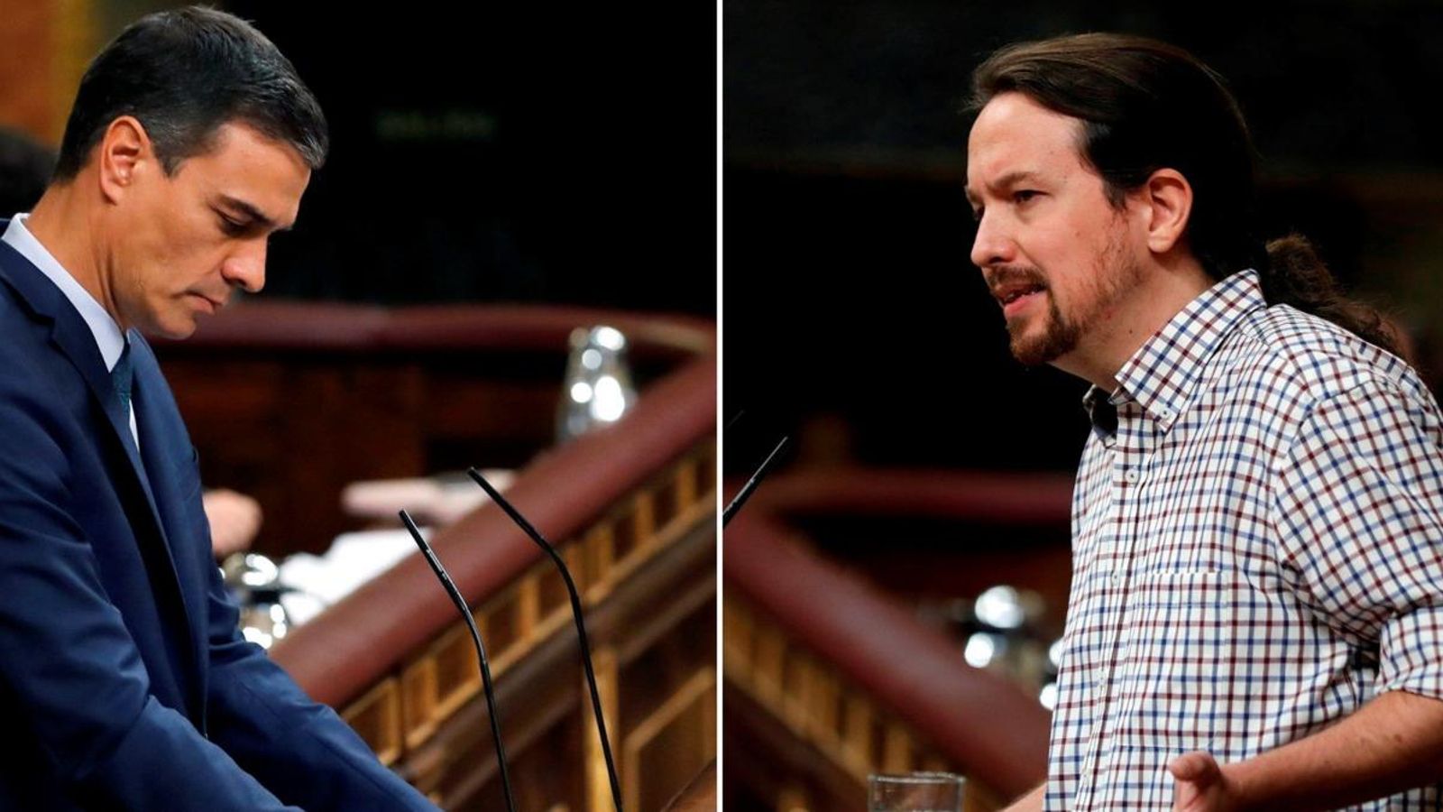 El president del govern espanyol en funcions, Pedro Sánchez i el líder d'Unides Podem, Pablo Iglesias