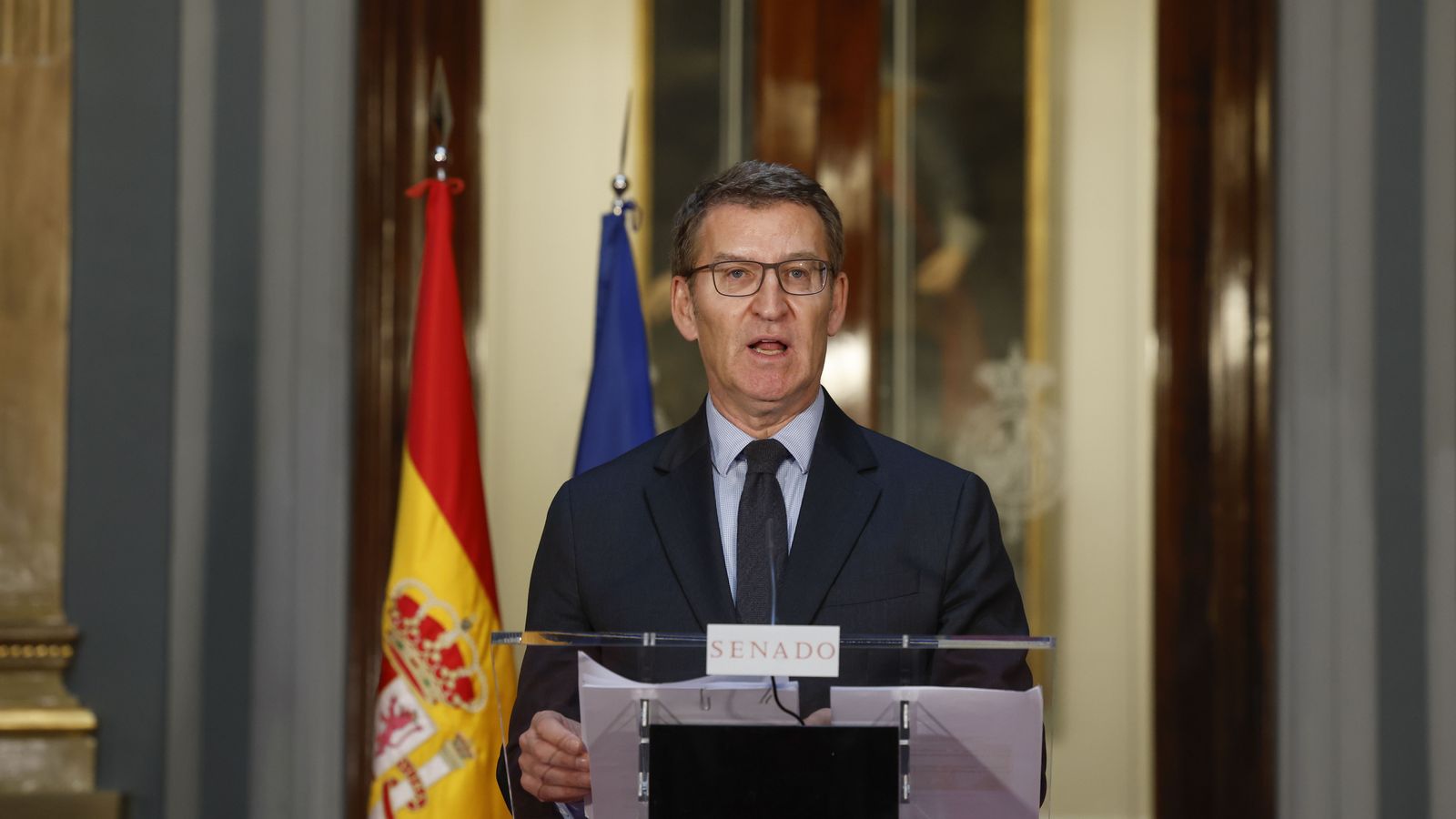 Declaracions davant de la premsa de Feijóo des del Senat aquest dijous