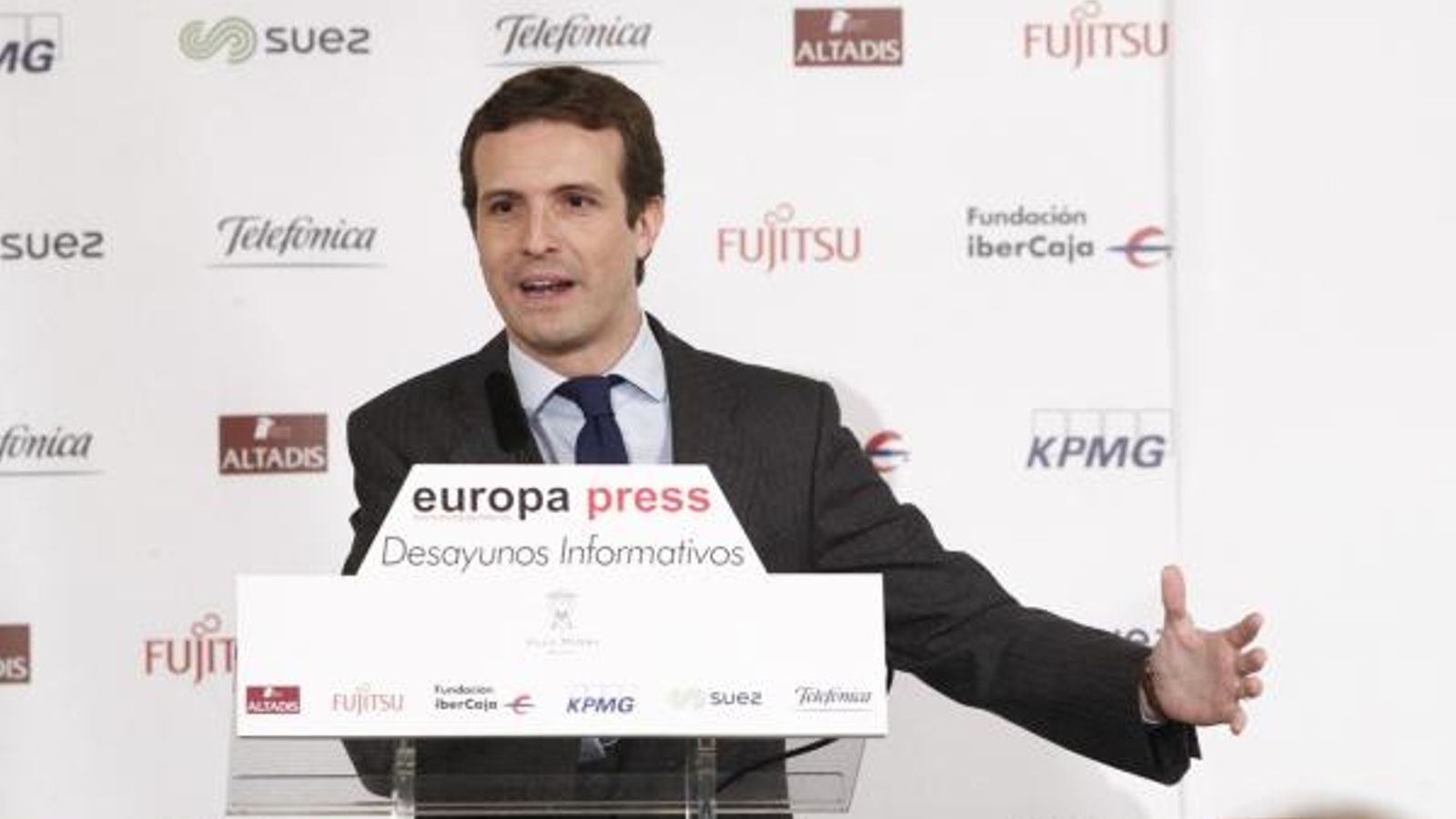 Pablo Casado aquest matí durant el desdejuni informatiu d'Europa Press
