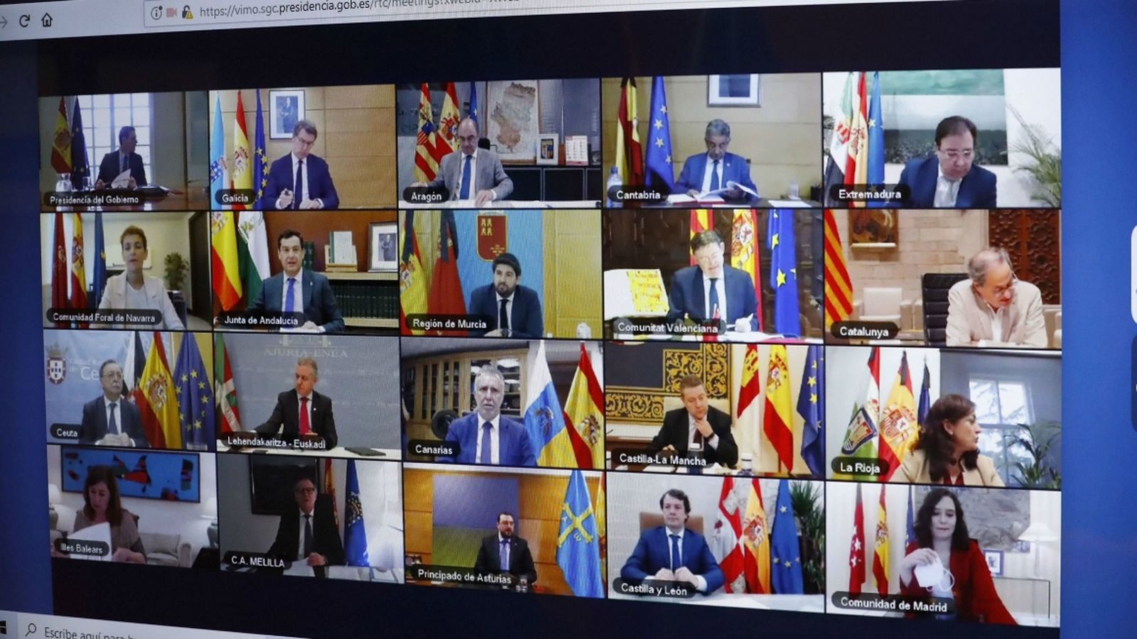 Imatge de la 13a videoconferència de presidents i presidentes autonòmics
