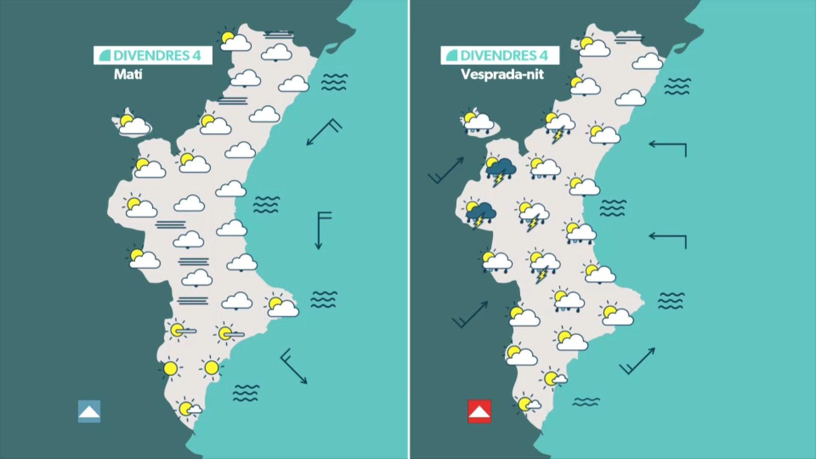 En imatge, la previsió del departament de meteorologia d'À Punt