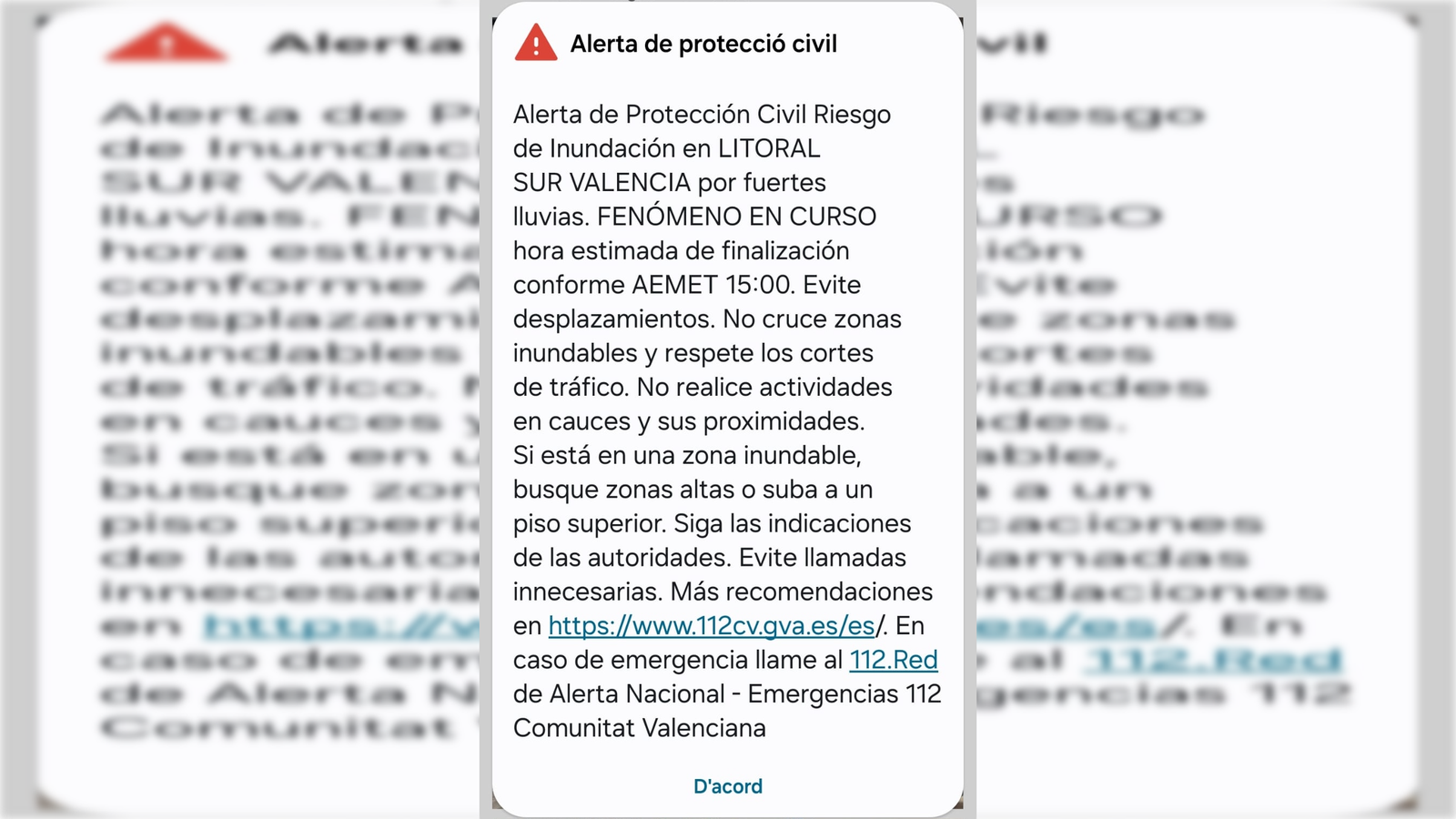 Missatge d'Es-Alert enviat des d'Emergències este dilluns