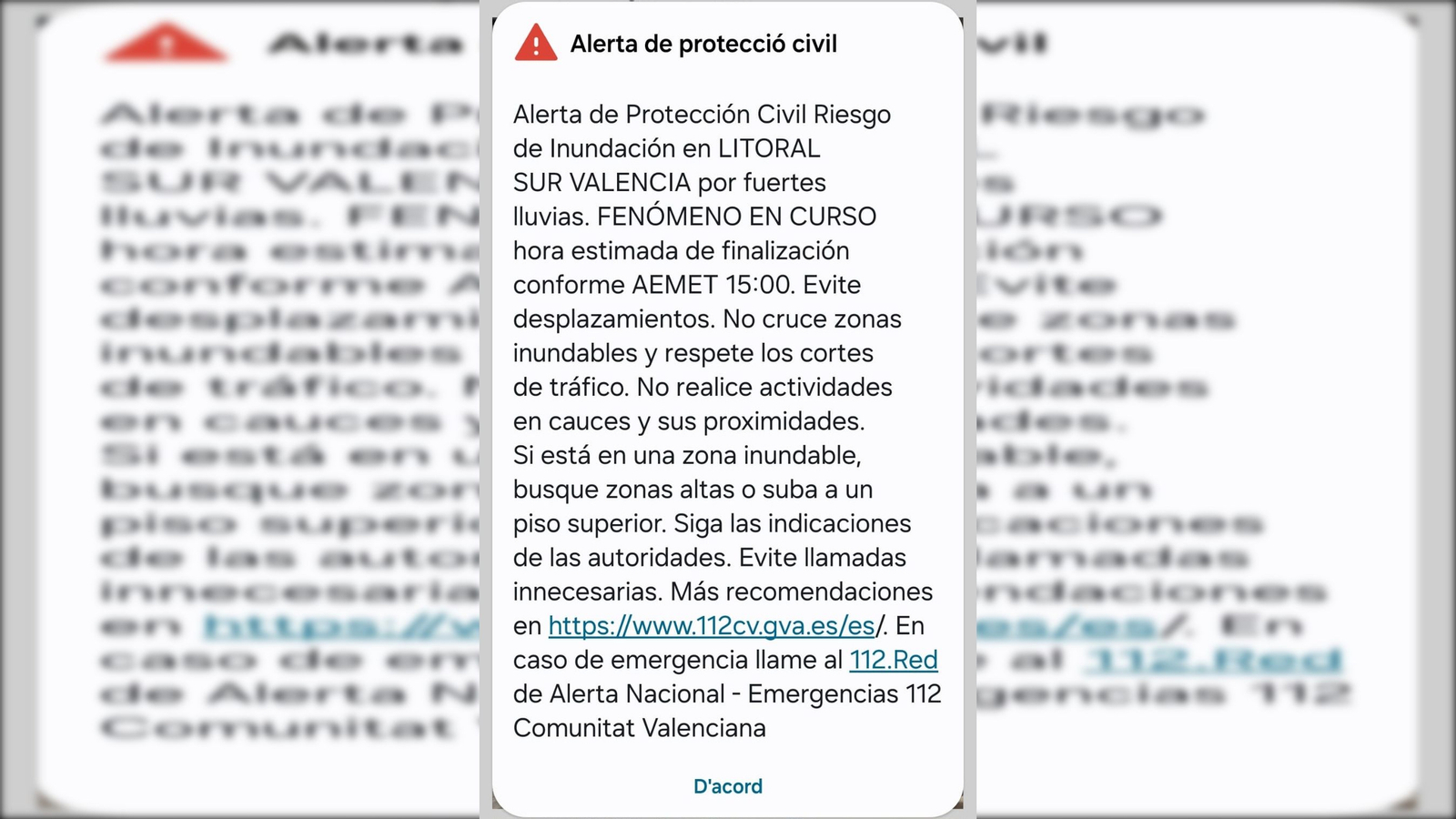 Missatge d'Es-Alert enviat des d'Emergències este dilluns