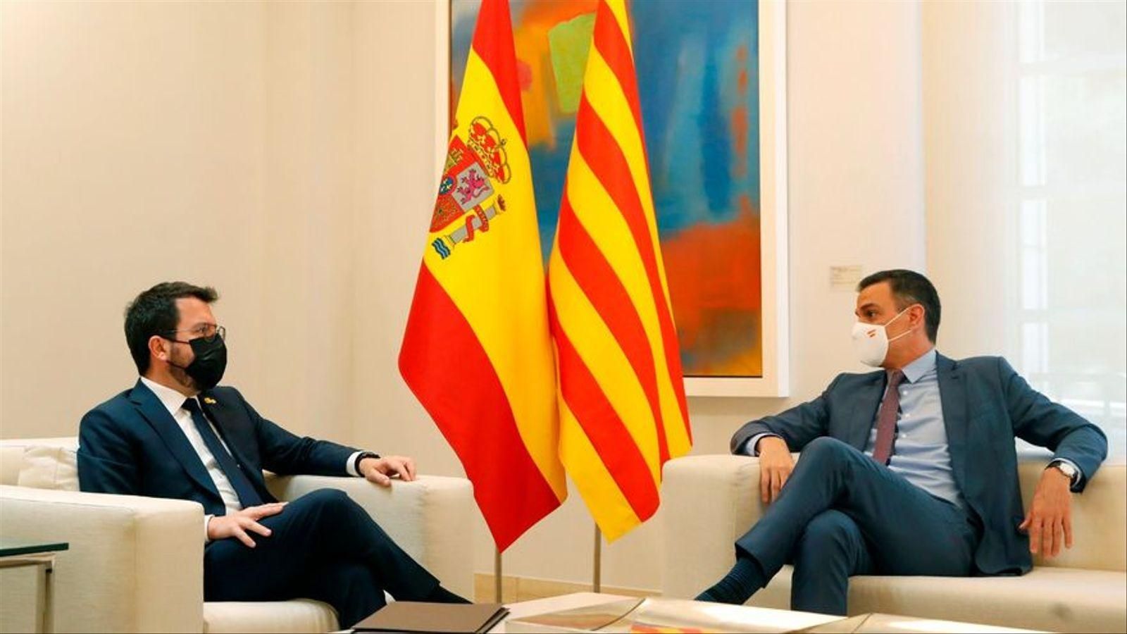 Imatge d'arxiu d'una reunió entre Pedro Sánchez i Pere Aragonès a la Moncloa