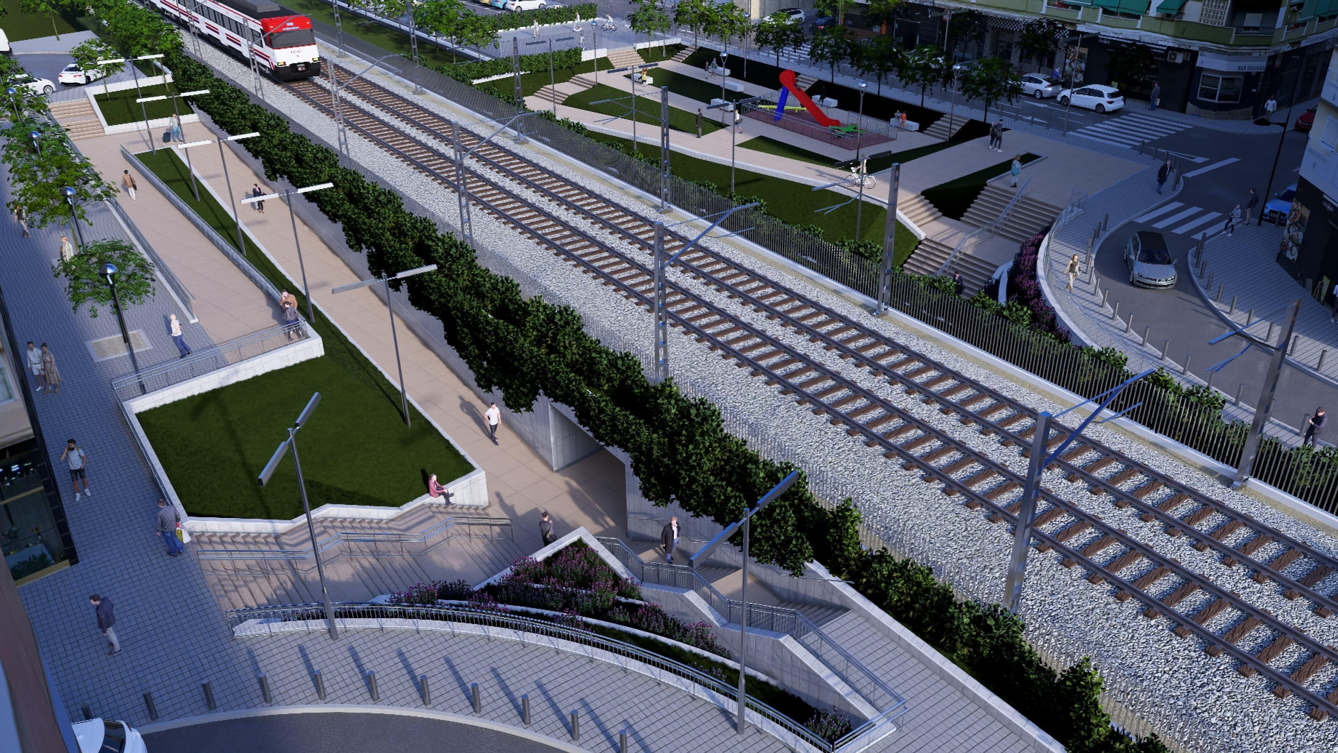 Zona enjardinada que es projecta al costat del túnel d'Alfafar Zona enjardinada que es projecta al costat del túnel d'Alfafar