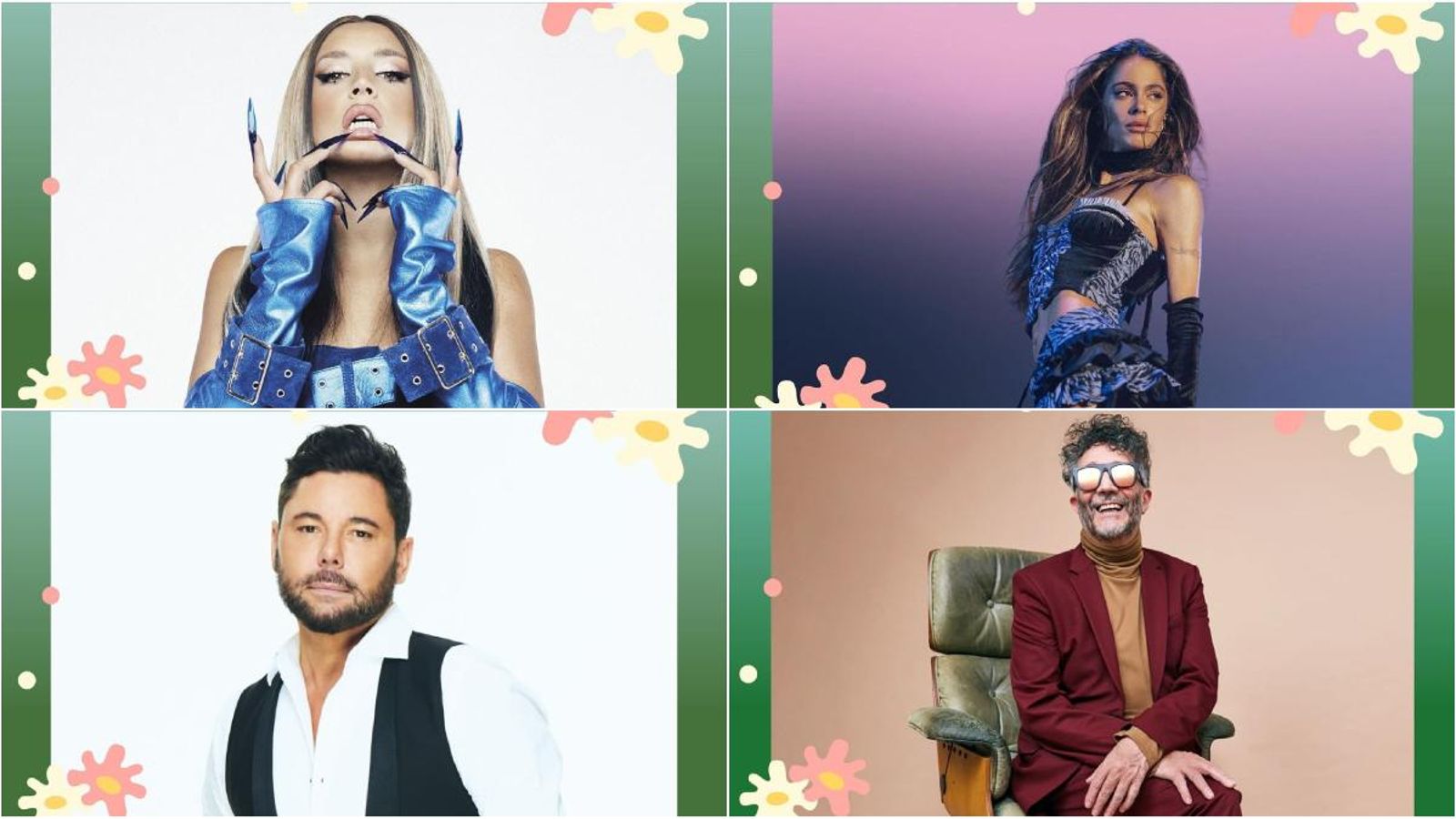 Cartell de les actuacions de Lola Índigo, Tini, Miguel Poveda i Fito Páez