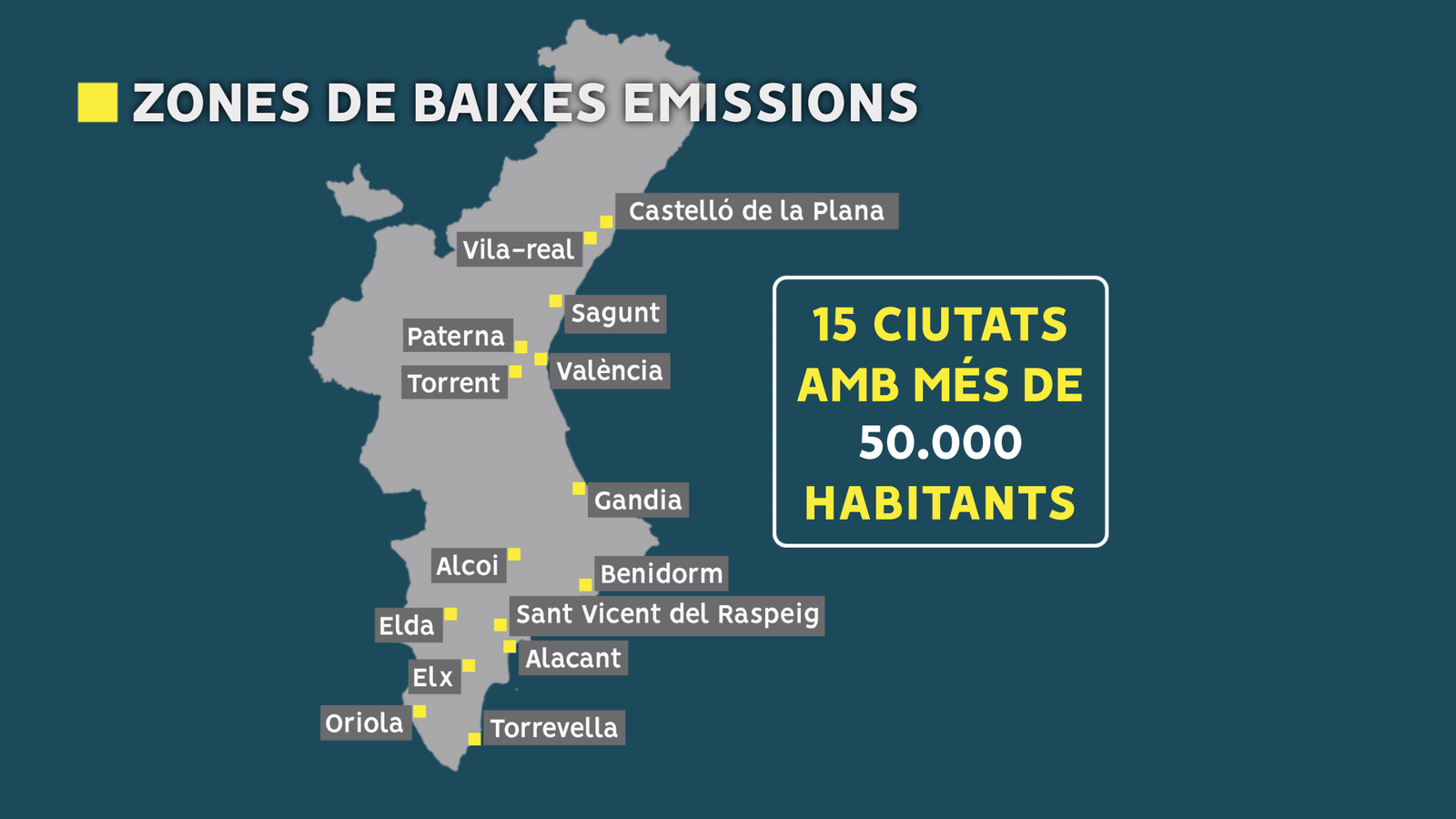Ciutats valencianes amb més de 50.000 habitants i zones de baixes emissions