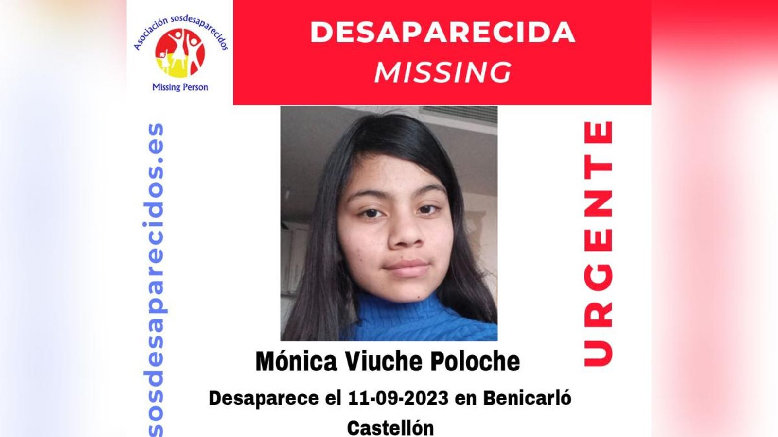 Avís de desaparició de Mónica Viuche Poloche