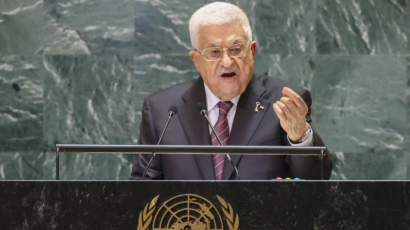 El president de Palestina, Mahmud Abbas, durant la seua compareixença a l'Assemblea General de l'ONU