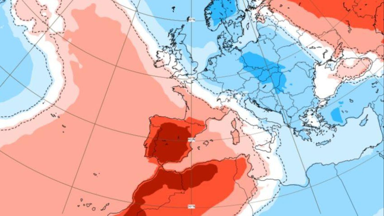 Mapa on es mostra l'anomalia de la temperatura mitjana per a aquesta setmana