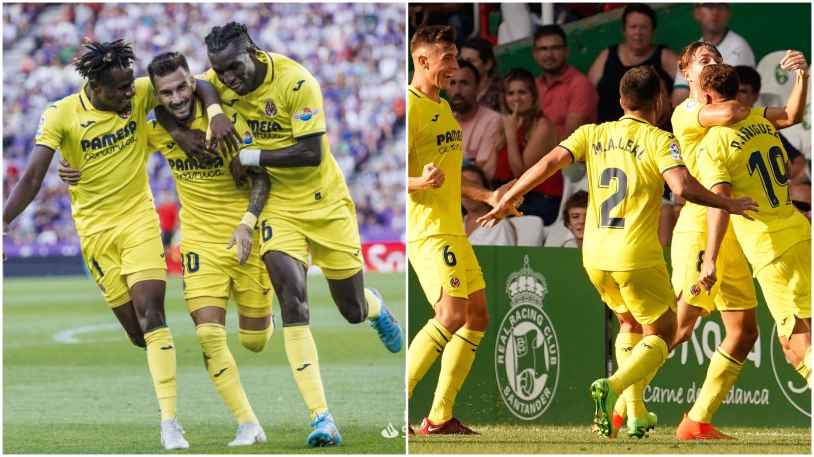 Els jugadors del primer i segon equip celebren un gol