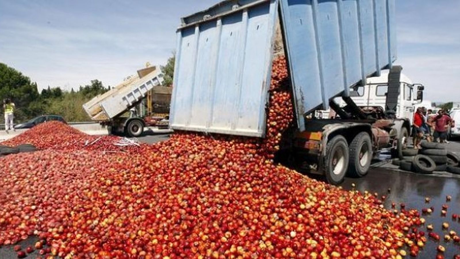 Camió llançant menjar al terra
