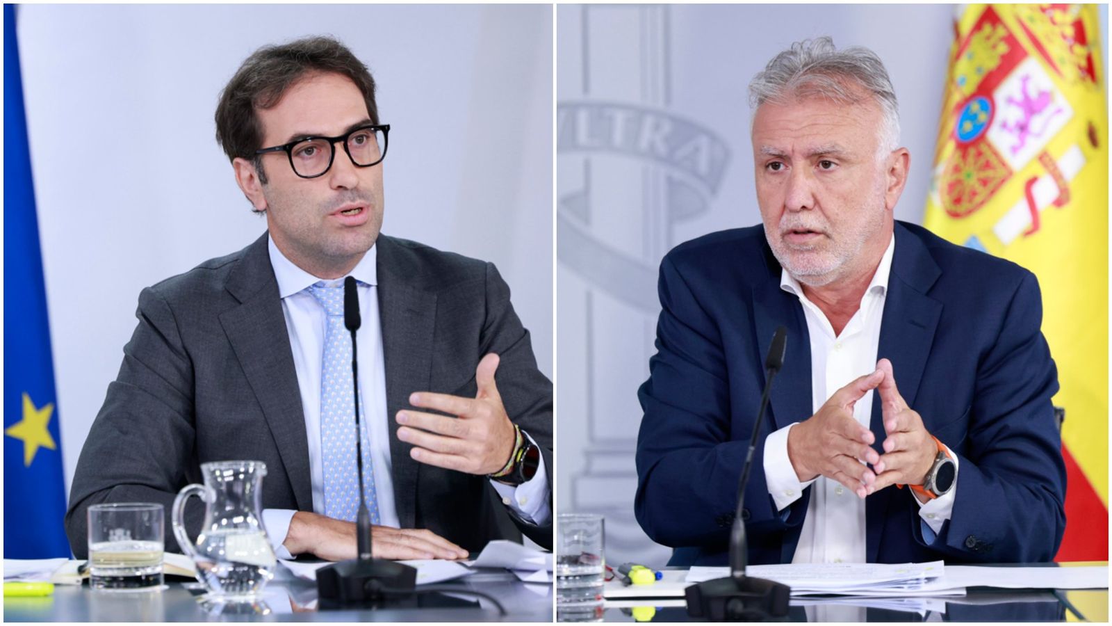 El vicepresident i ministres d'Economia, Carlos Cuerpo, i el comandament únic per a Ceuta i ministre de Política Territorial, Ángel Víctor Torres