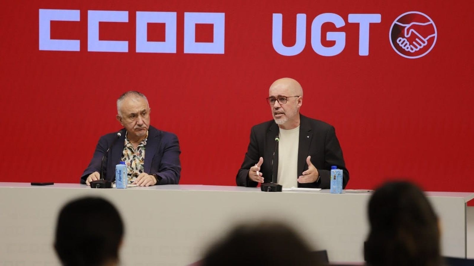 El secretari general d'UGT, Pepe Álvarez, i el de CCOO, Unai Sordo