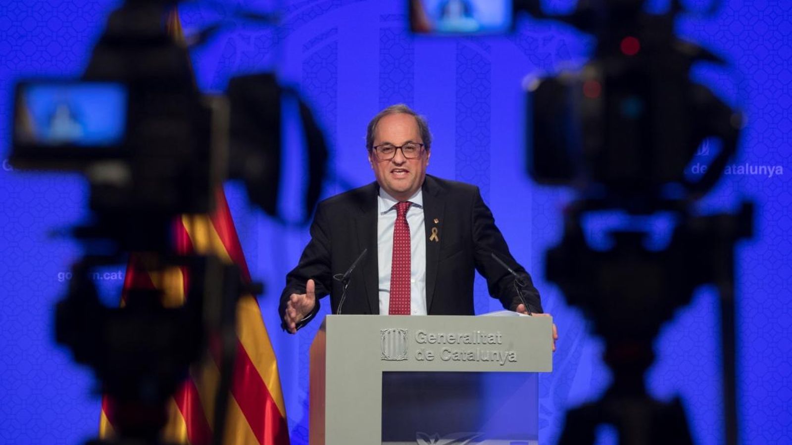 El president de la Generalitat de Catalunya, Quim Torra, durant una roda de premsa