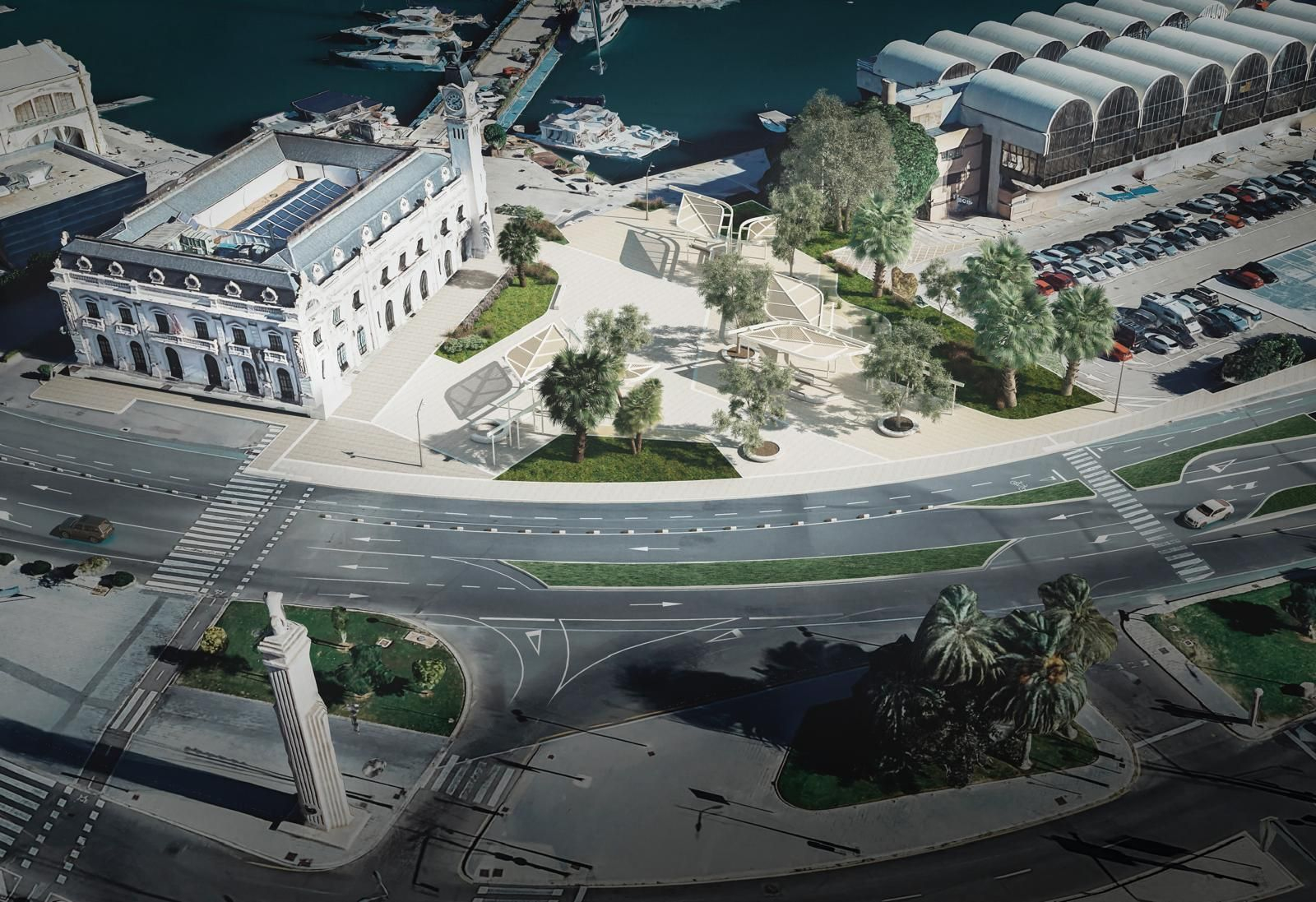 Vista aèria amb la recreació de l'actuació prevista a la zona de l'edifici del rellotge