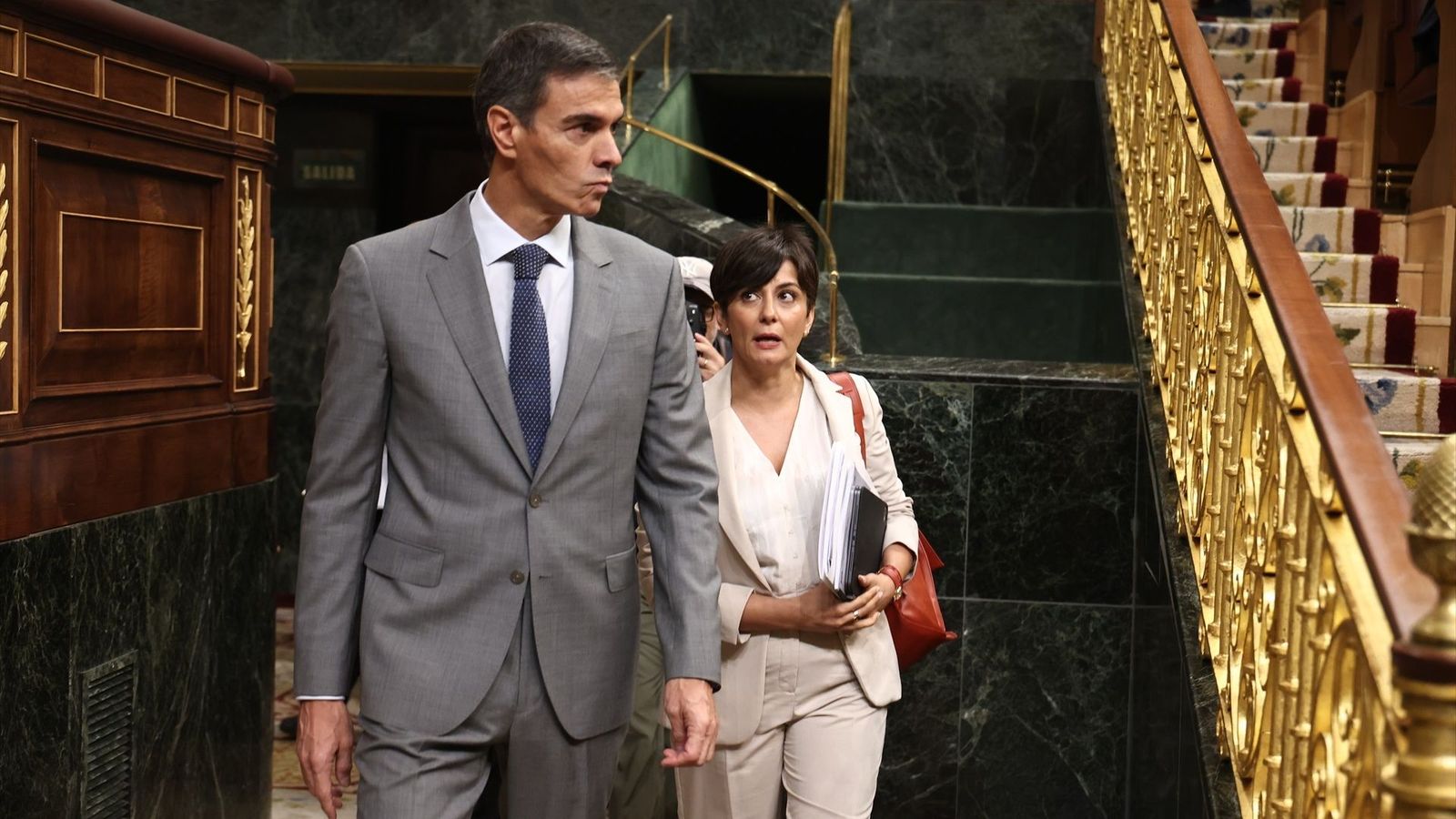 Pedro Sánchez i la ministra de Vivenda, Isabel Rodríguez, este divendres al Congrés