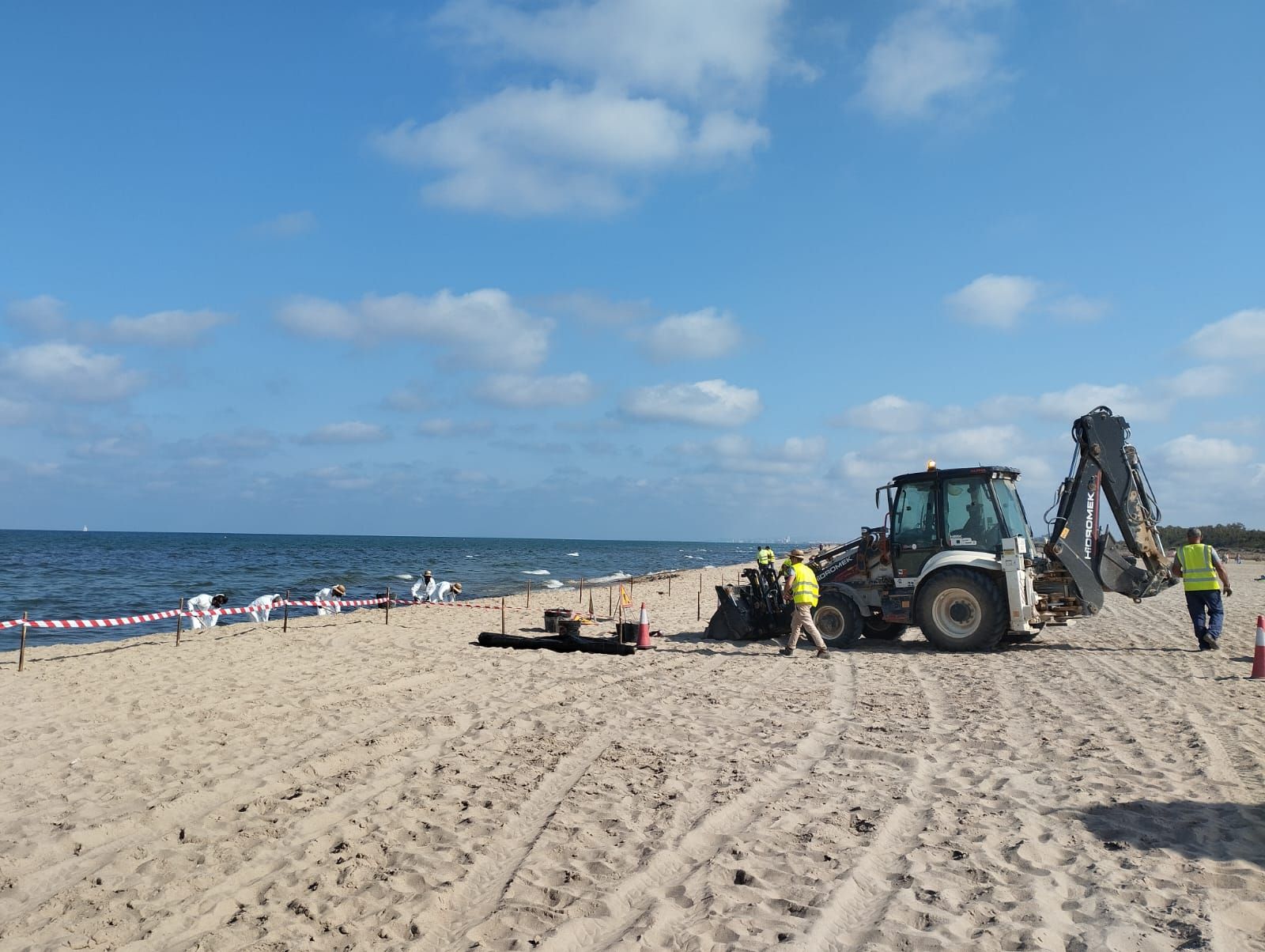 Tècnics de Tragsa treballen en la neteja de la platja