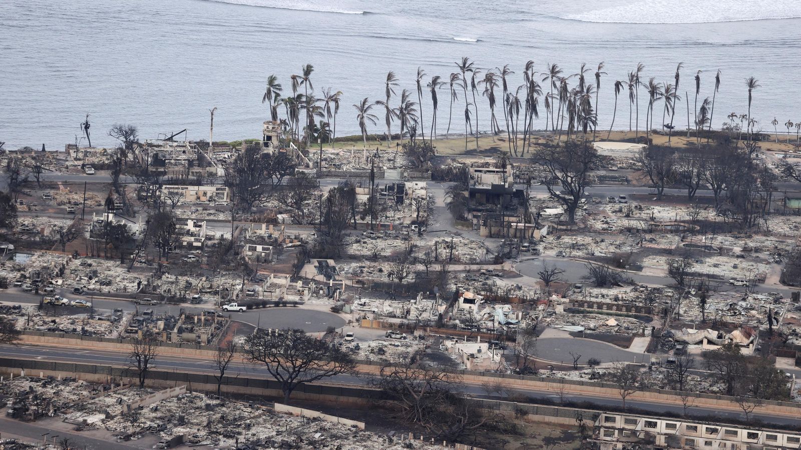 Vista aèria de la ciutat de Lahaina després de l'incendi Vista aèria de la ciutat de Lahaina després de l'incendi