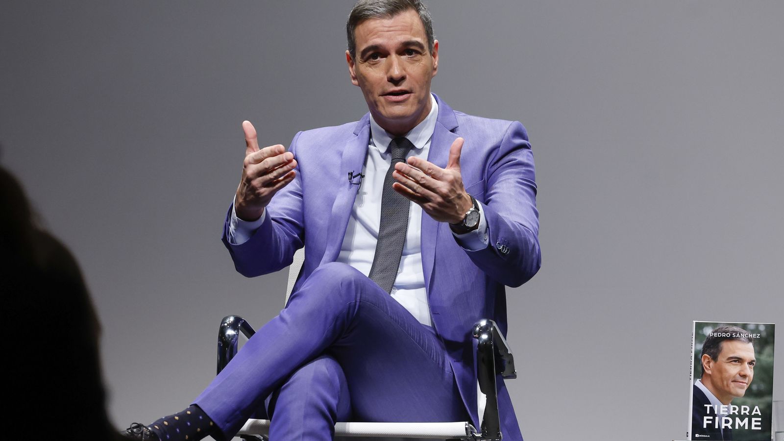 Pedro Sánchez en la presentació del llibre 'Tierra Firme'