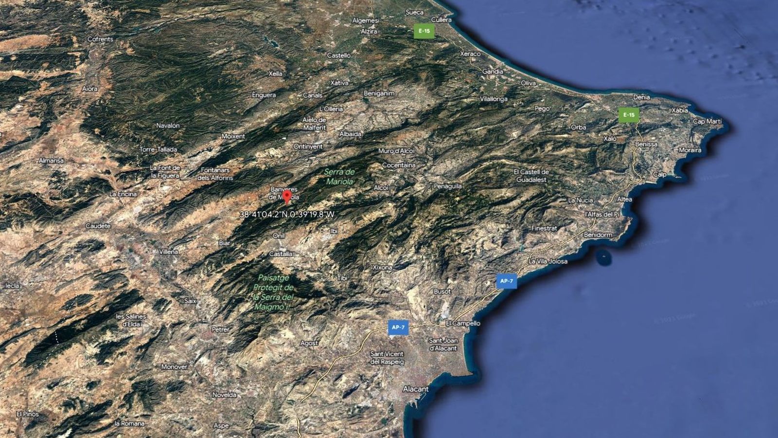 Epicentre del terratrémol de magnitud 3,9 en l'escala de Richter, entre Banyeres de Mariola i Ibi