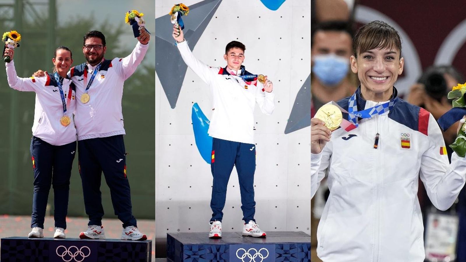 Els medallistes d'or espanyols Fátima Gálvez, Alberto Fernández, Alberto Ginés i Sandra Sánchez