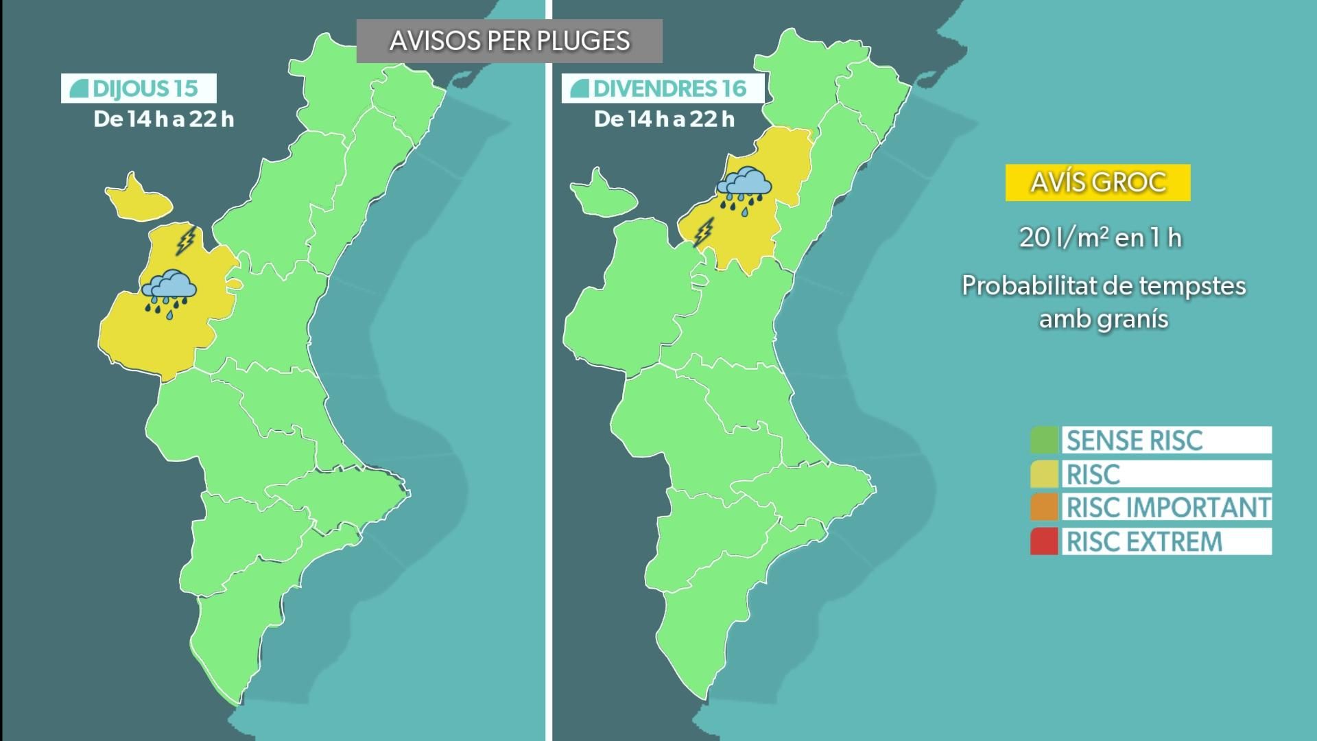 Avisos actius per a dijous i divendres Avisos actius per a dijous i divendres