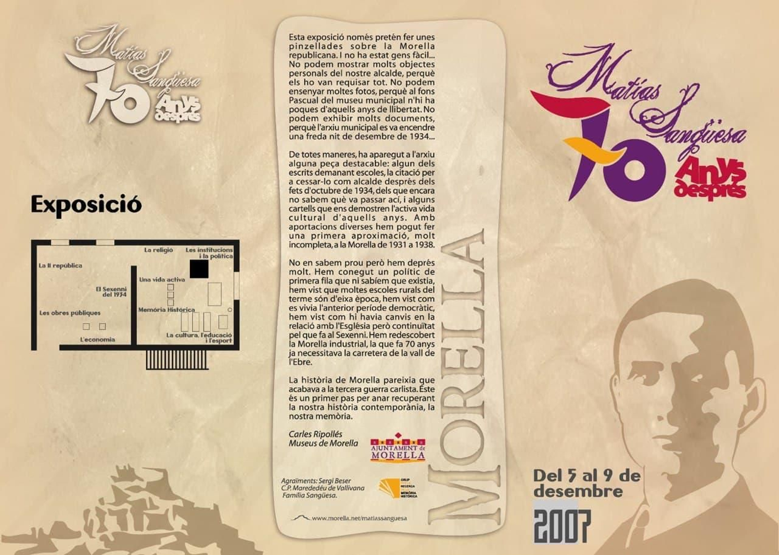 Fullet de l’exposició “Matías Sangüesa, 7 anys després”, celebrada del 5 al 7 de desembre de 2007