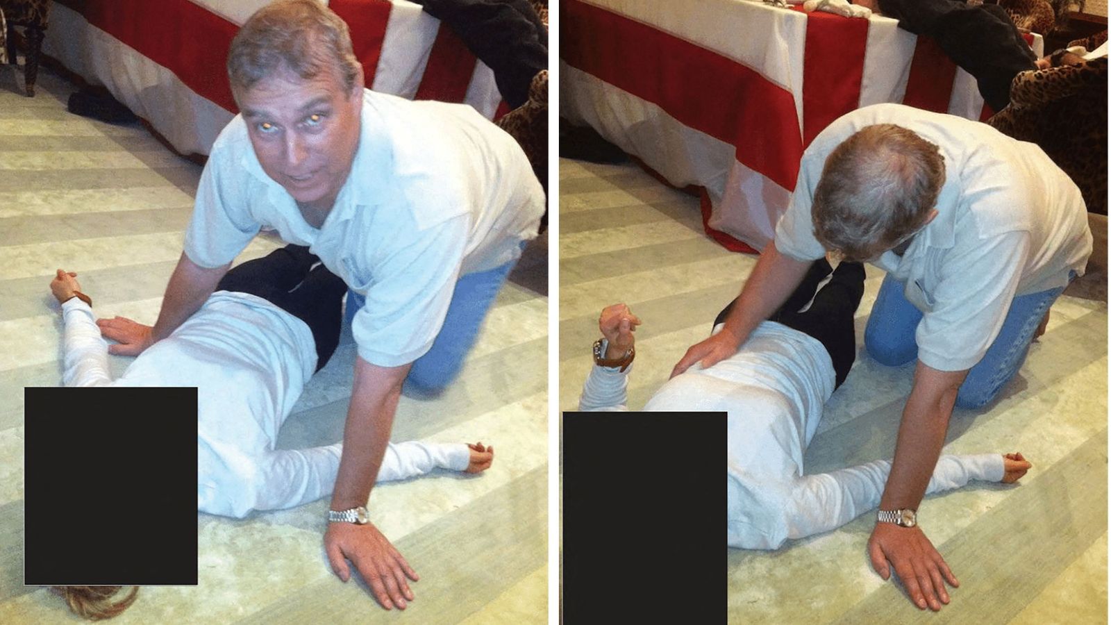 El princep Andrés sobre una dona en una residència d'Epstein, en en una de les imatges divulgades pel departament de Justícia dels EUA