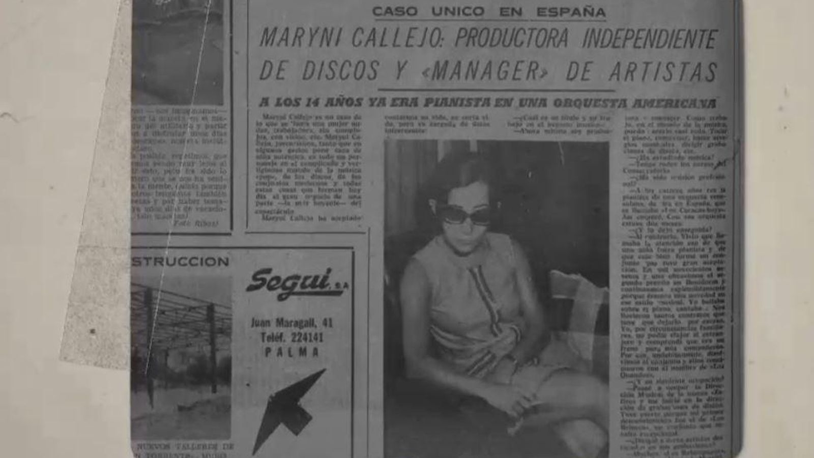 Retall de periòdic dels anys 70 amb informacions de la productora Maryní Callejo