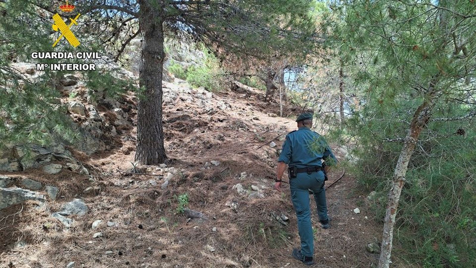 Un agent de la Guàrdia Civil avança per una zona muntanyosa