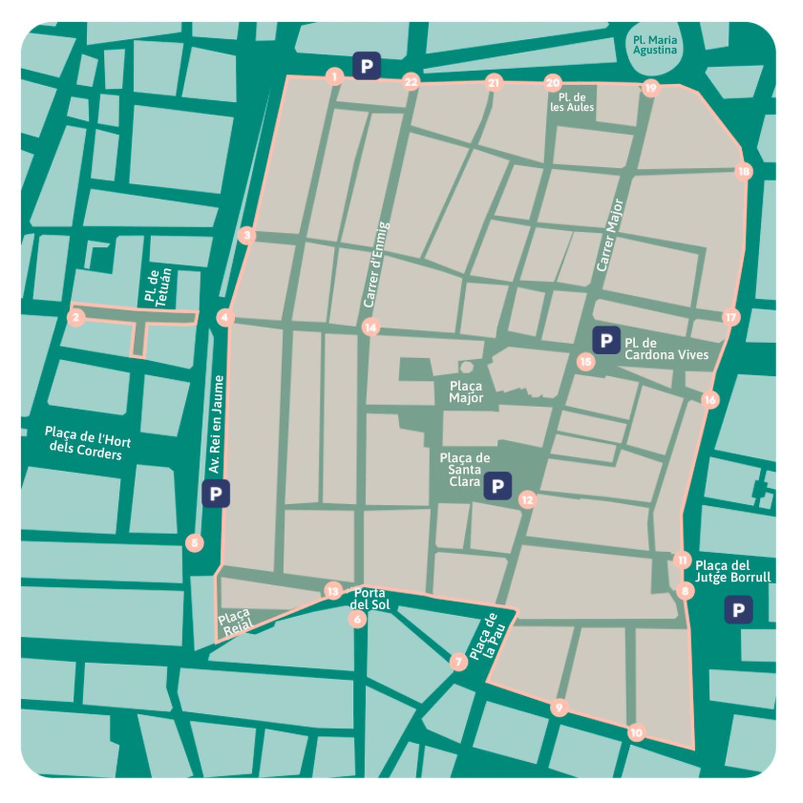 Mapa amb les 22 càmeres que controlen l’accés de vehicles no autoritzats