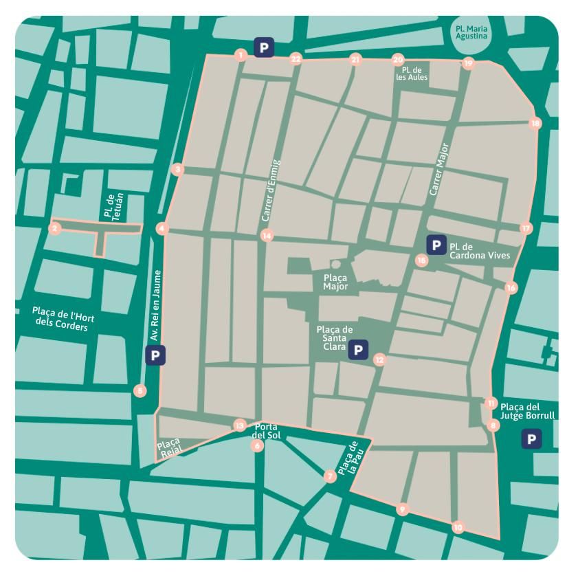 Mapa amb les 22 càmeres que controlen l’accés de vehicles no autoritzats Mapa amb les 22 càmeres que controlen l’accés de vehicles no autoritzats