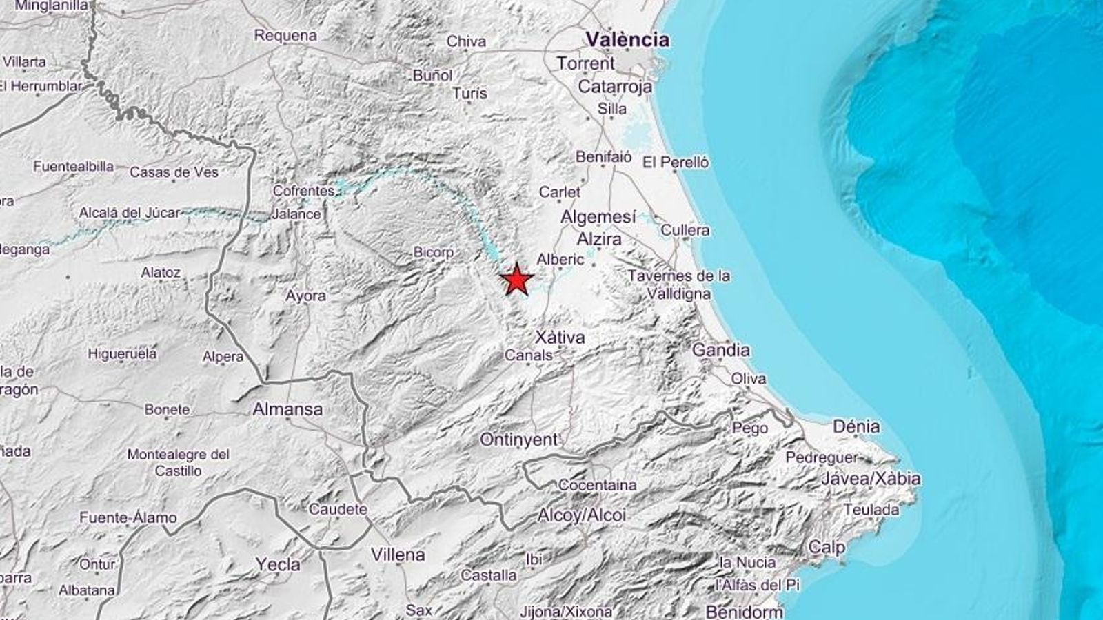 Mapa de la zona on s'han registrat els terratrémols Mapa de la zona on s'han registrat els terratrèmols